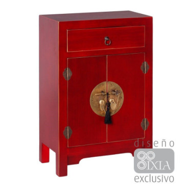 Table d'appoint 2 Portas Et 1 Tiroir Rouge 45x26x69cm