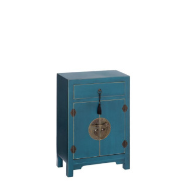 Table d'appoint 2 Portes Et 1 Tiroir Bleu 45x26x69cm