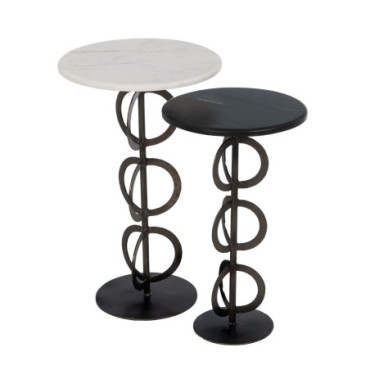 Table d'appoint Blanc - Noire 38x38x63cm Set de 2