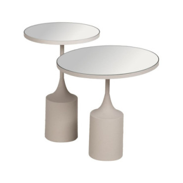 Table d'appoint Blanc Métal - Miroir 35x35x52cm