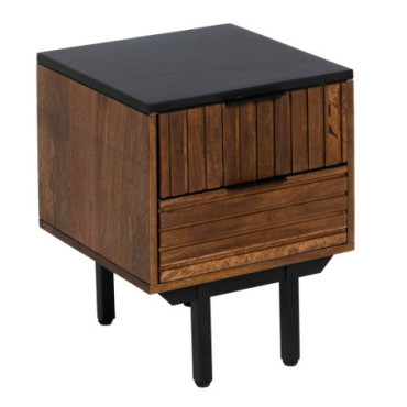 Table d'appoint Marron - Noir Bois - Fer Chambre 40x40x50cm