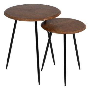 Table D'Appoint Marron - Noir Bois - Métal 50x50x60cm