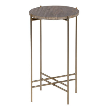 Table d'appoint Marron Fer/ Marbre Salon 32x32x54,50cm