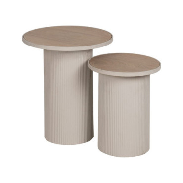 Table d'appoint Naturel - Blanc Mdf - Métal 36x36x46cm