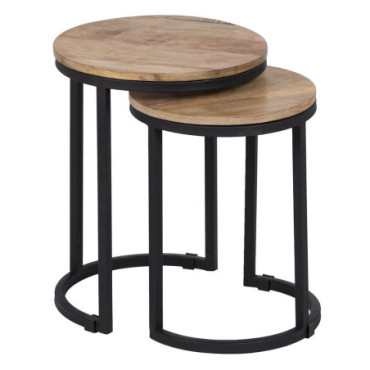 Table d'appoint Naturel - Noir 40,50x40,50x51cm Set de 2