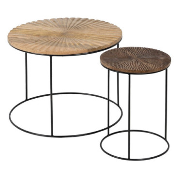 Table d'appoint Naturel - Noir Bois - Métal 53x53x42cm