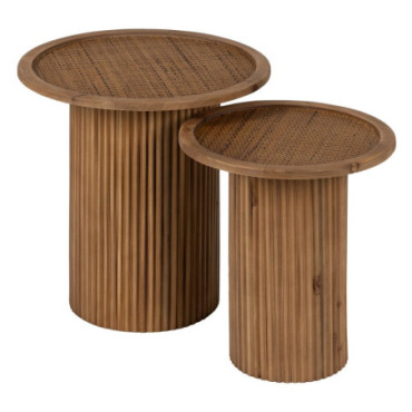 Table d'appoint Naturel Bois - Rattan Salon 40x40x44,50cm