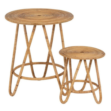 Table d'appoint Naturel Rotin Salon 60x60x39cm Set de 2