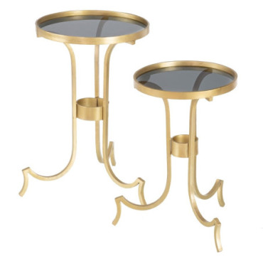 Table d'appoint Or Métal - Cristal 38,50x38,50x61cm Set de 2