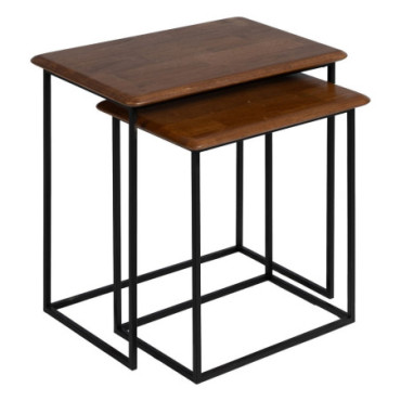 Table d'appoints Marron - Noir Bois - Métal 60x40x60cm Set de 2