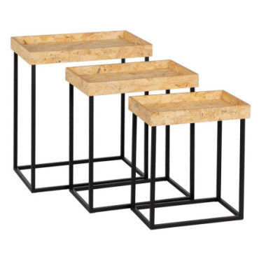 Table d'appoints Naturel - Noir Mdf - Métal 57,50x37,50x67,5 Set de 3