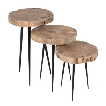 Table d'appoints Naturel Acacia Salon 40x38x62,30cm Set de 3