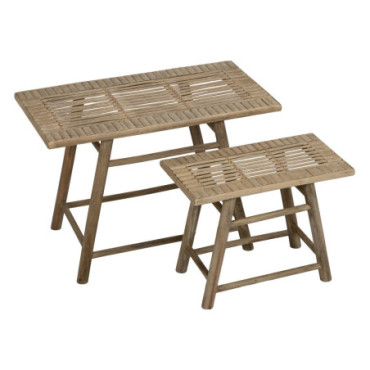 Table d'appoints Naturel Bambou 60x32x41cm Set de 2