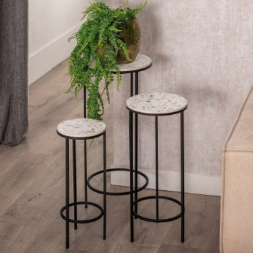 Table d'appoints Noir - Gray Métal 30x30x71cm Set de 3