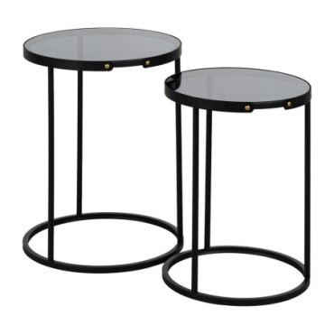 Table d'appoints Noir Métal - Cristal 46x46x60cm Set de 2