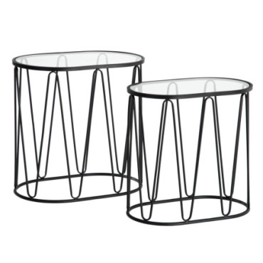 Table d'appoints Noir Métal / Cristal 56x35,50x56cm Set de 2