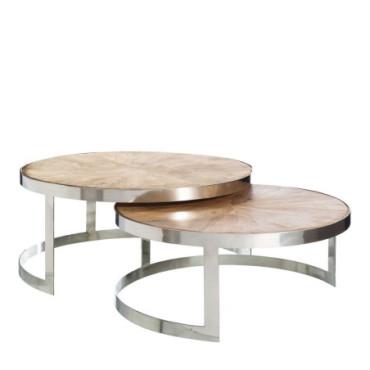 Table de café Bois / Acier Naturel 100x100x45cm Set de 2