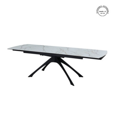 Table Extensible Marbré Beige - Noir 180x90x76cm