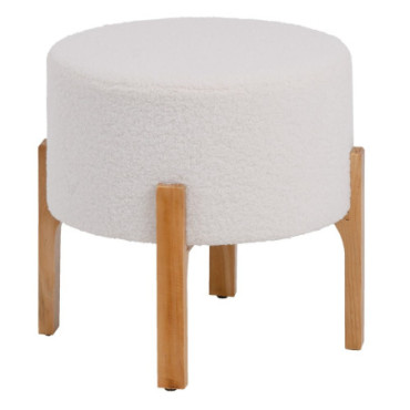 Tabouret Beige Bois / Tissu Décoration 46x46x46cm