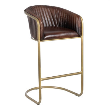 Tabouret Marron Métal / Cuir Salon 56x54x98cm