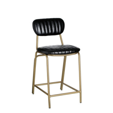 Tabouret Noir - Or Pu/Mètal Salon 42x49x88cm