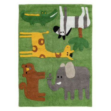 Tapis Animaux Vert Coton Suivre Chambre 135x100cm