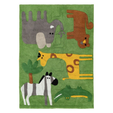 Tapis Animaux Vert Coton Suivre Chambre 160x120cm