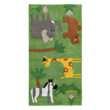 Tapis Animaux Vert Coton Suivre Chambre 175x90cm