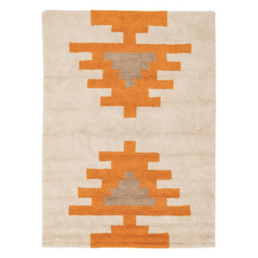 Tapis aztèque Blanc - Orange Coton Suivre 135x100cm