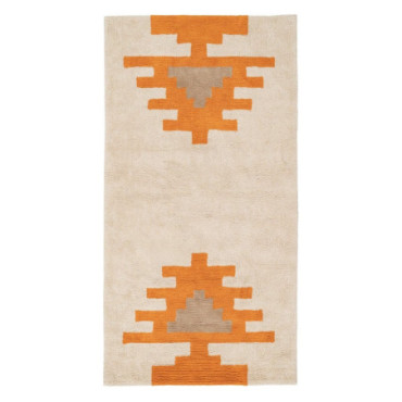 Tapis aztèque Blanc - Orange Coton Suivre 175x90cm