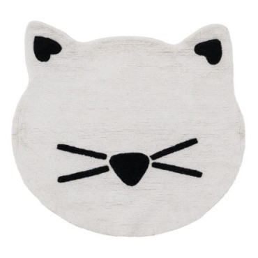 Tapis Chat Blanc - Noire Coton Suivre 100cm