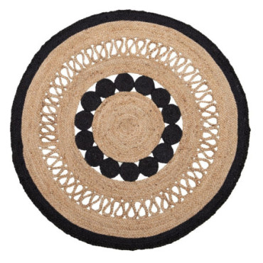 Tapis Naturel - Noir Jute Décoration 120x120x1cm