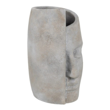 Vase À Fleurs Visage Gris Ciment 18,50x16x27,50cm