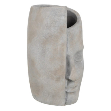 Vase À Fleurs Visage Gris Ciment 21x18x32,50cm