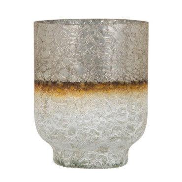 Vase Blanc - Or Verre. Décoration 15x15x19cm