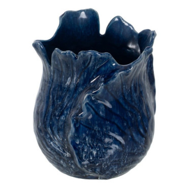 Vase Bleu Céramique Décoration 17x16x20cm