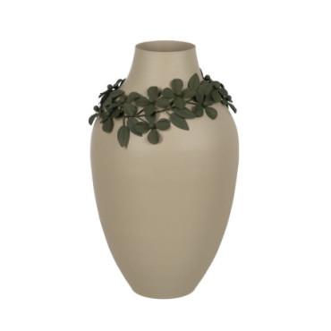 Vase Fleurs Beige - Vert Métal 24x24x44cm