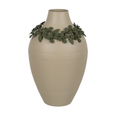 Vase Fleurs Beige - Vert Métal 30x30x53cm