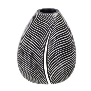 Vase Noir - Blanc résine Décoration 17,50x17,50x20,50