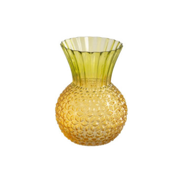 Vase Pomme De Pin Vert - Jaune Verre. 17x17x22cm