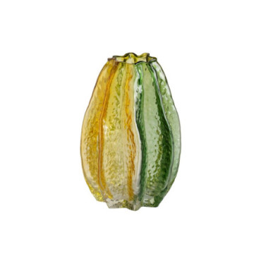 Vase Vert - Jaune Verre. Décoration 14,50x14,50x21cm