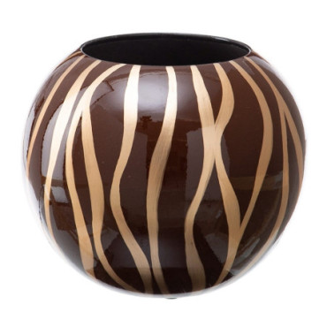 Vase Zébre Marron - Or Céramique 24,50x24,50x20cm