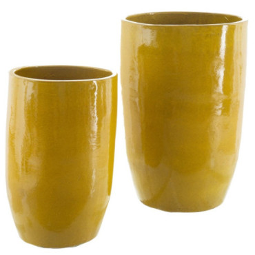 Vases Jaune Céramique Décoration 52x52x80cm Set de 2