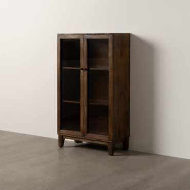 Vitrine Marron Bois De Manguier Salon 80x40x140cm