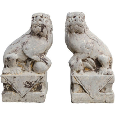 Lot de 2 Lions en Marbre 20x20cm