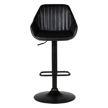 Chaise hauteur plan de travail pivotante PU noir pied piston noir