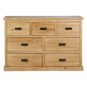 Commode 7 tiroirs placage pin naturel