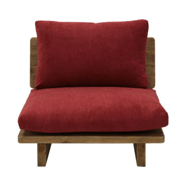 Fauteuil en pin recyclé et tissu rouge Nebraska