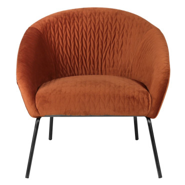 Fauteuil en velours cognac