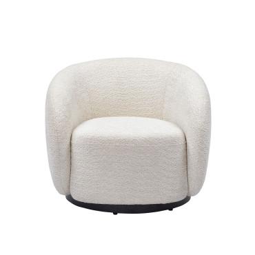 Fauteuil pivotant en tissu effet bouclette beige